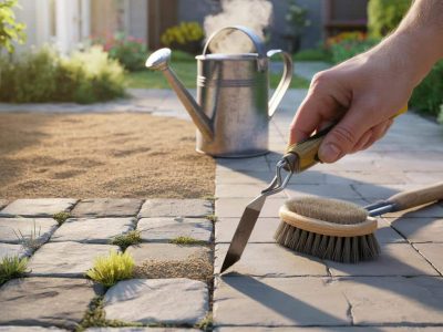 Terrasse unkrautfrei: Warum Sie vor Mitte Mai nichts machen sollten
